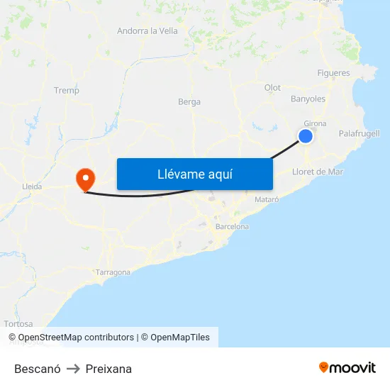 Bescanó to Preixana map