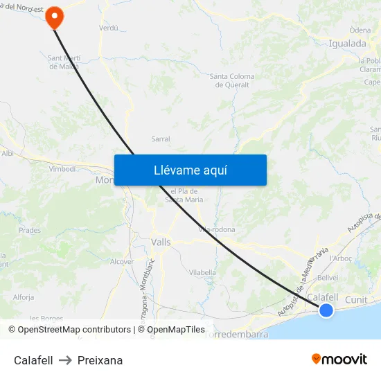 Calafell to Preixana map