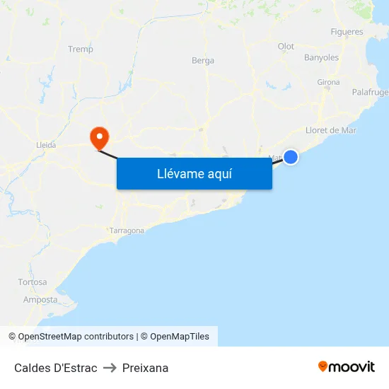 Caldes D'Estrac to Preixana map