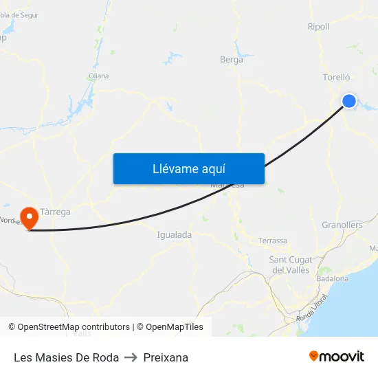 Les Masies De Roda to Preixana map
