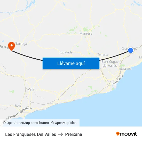 Les Franqueses Del Vallès to Preixana map