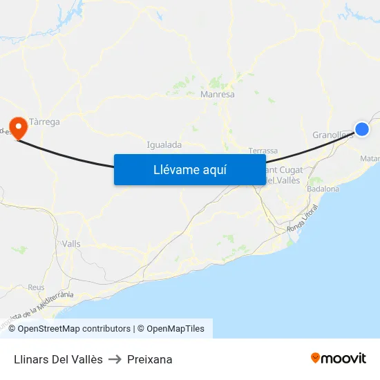 Llinars Del Vallès to Preixana map