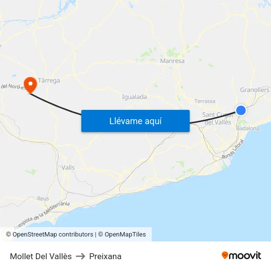 Mollet Del Vallès to Preixana map