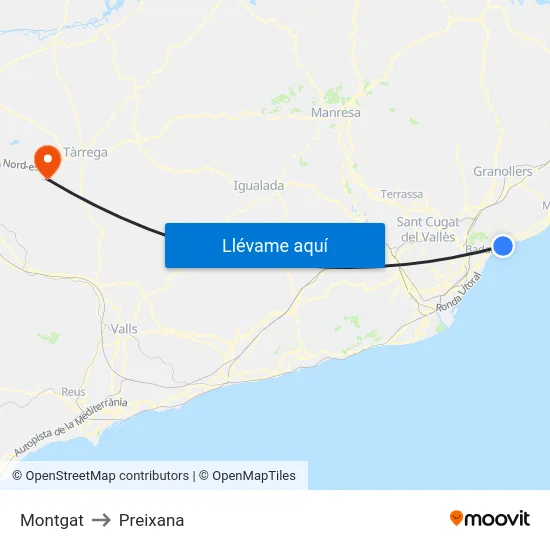 Montgat to Preixana map