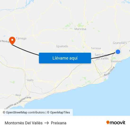 Montornès Del Vallès to Preixana map