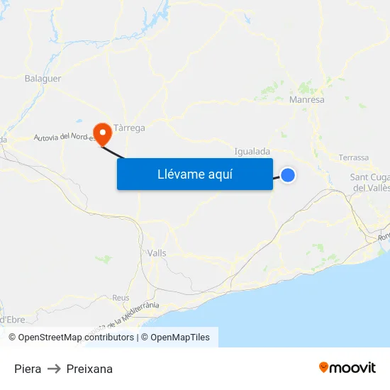 Piera to Preixana map