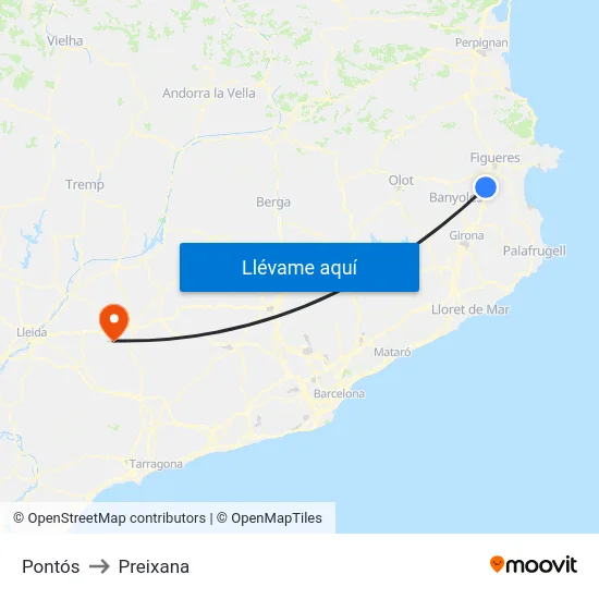 Pontós to Preixana map