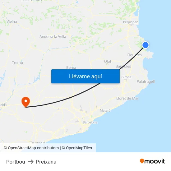 Portbou to Preixana map