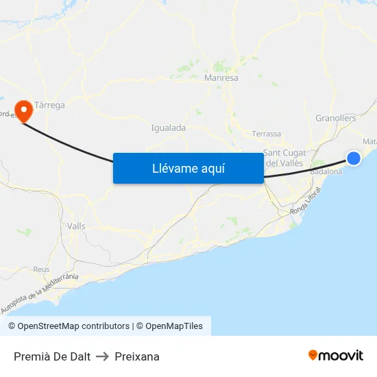 Premià De Dalt to Preixana map