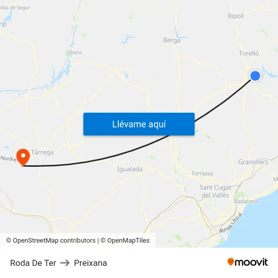 Roda De Ter to Preixana map
