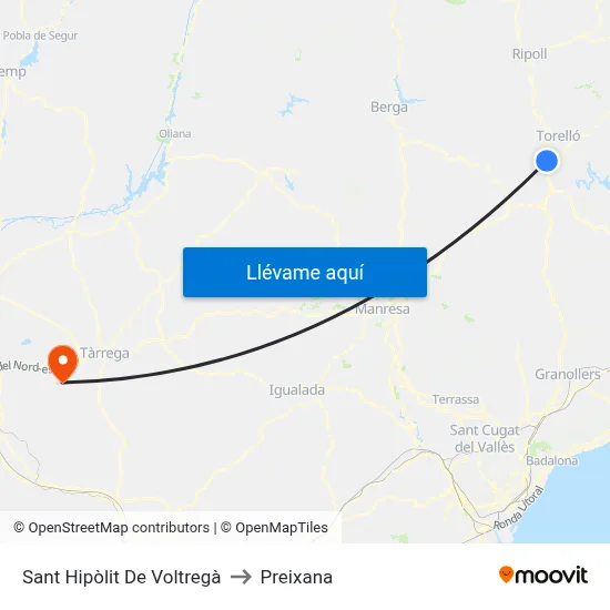 Sant Hipòlit De Voltregà to Preixana map