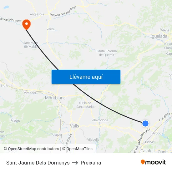 Sant Jaume Dels Domenys to Preixana map