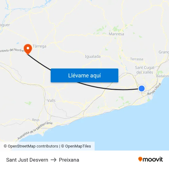 Sant Just Desvern to Preixana map