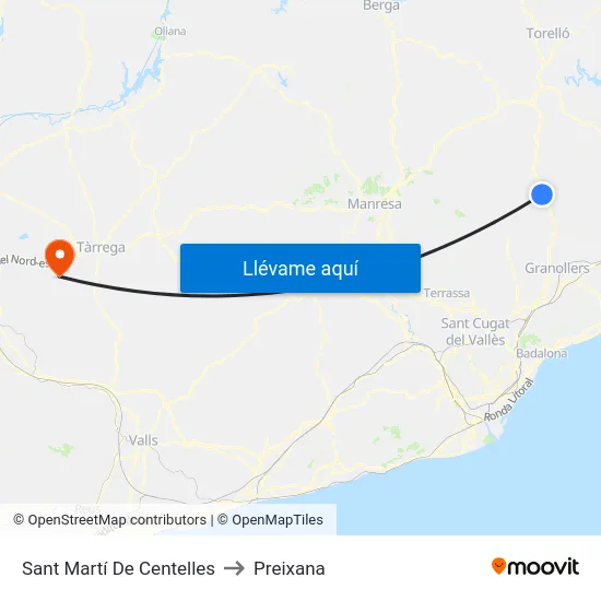 Sant Martí De Centelles to Preixana map