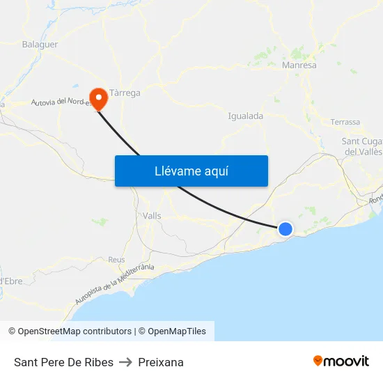 Sant Pere De Ribes to Preixana map