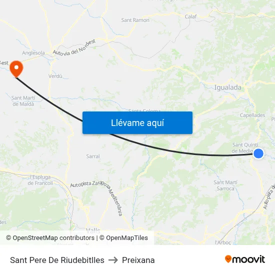 Sant Pere De Riudebitlles to Preixana map