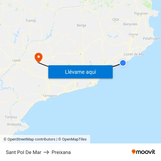 Sant Pol De Mar to Preixana map