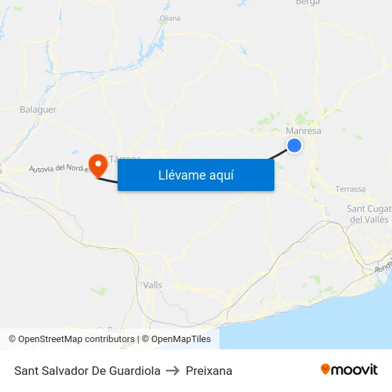 Sant Salvador De Guardiola to Preixana map