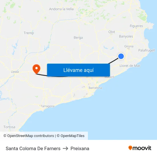 Santa Coloma De Farners to Preixana map