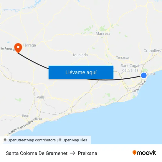 Santa Coloma De Gramenet to Preixana map