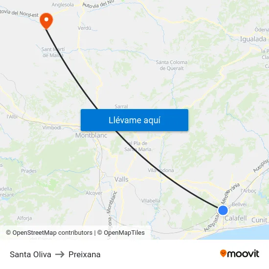 Santa Oliva to Preixana map