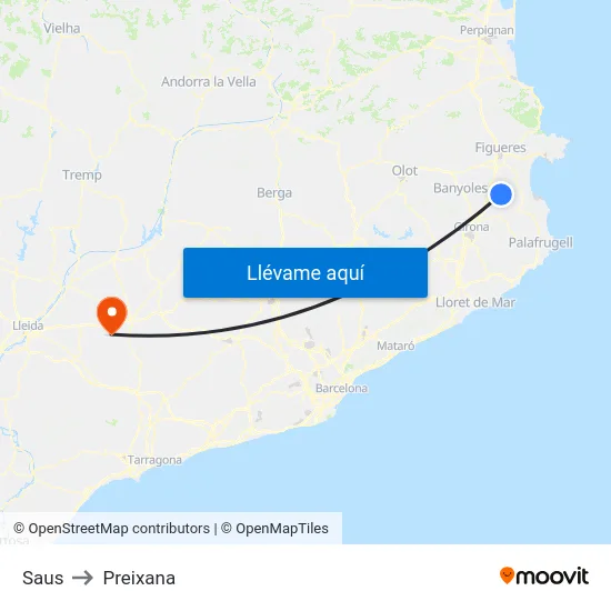 Saus to Preixana map