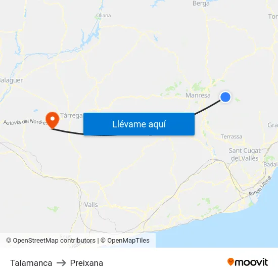 Talamanca to Preixana map