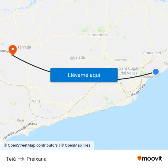 Teià to Preixana map