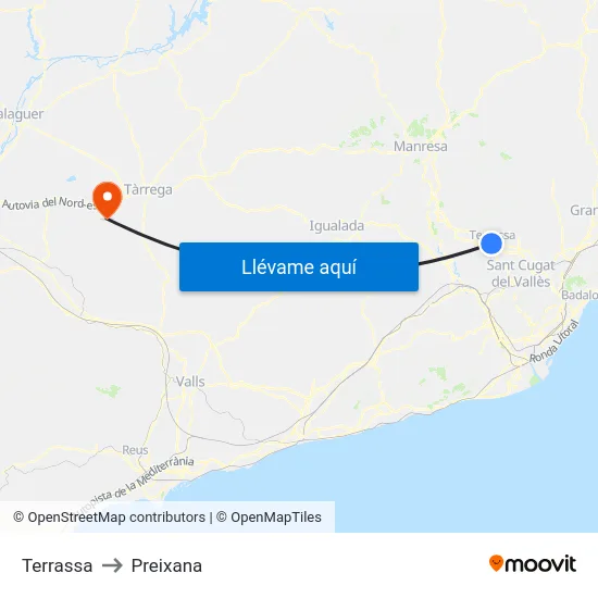Terrassa to Preixana map