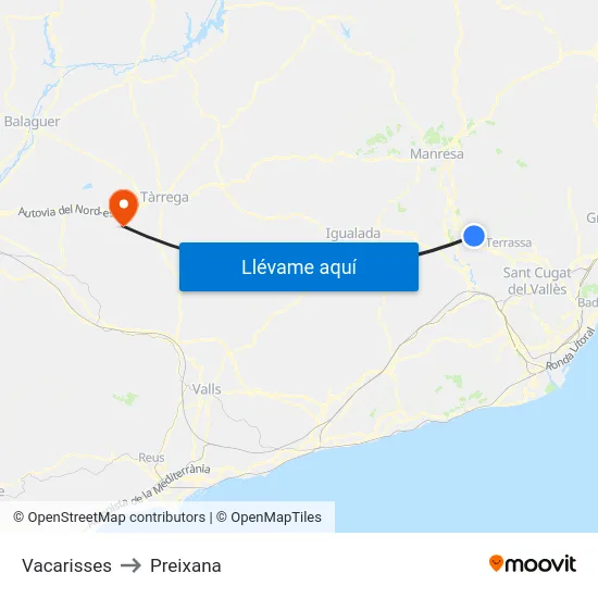 Vacarisses to Preixana map