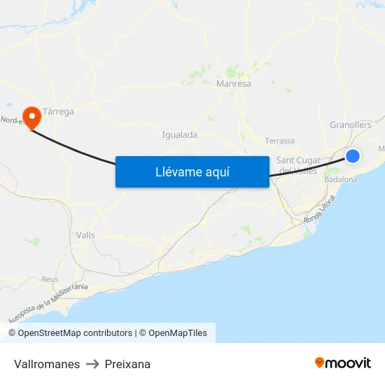 Vallromanes to Preixana map