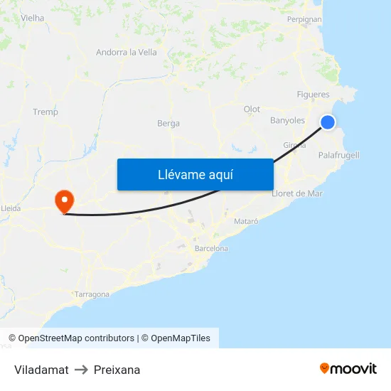 Viladamat to Preixana map
