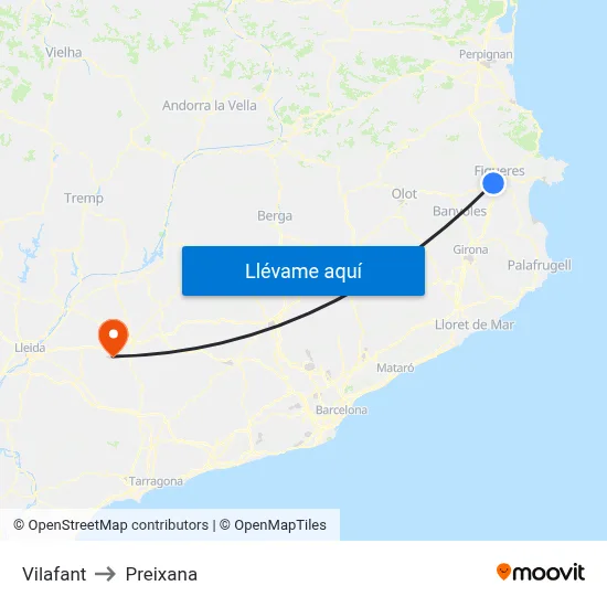 Vilafant to Preixana map