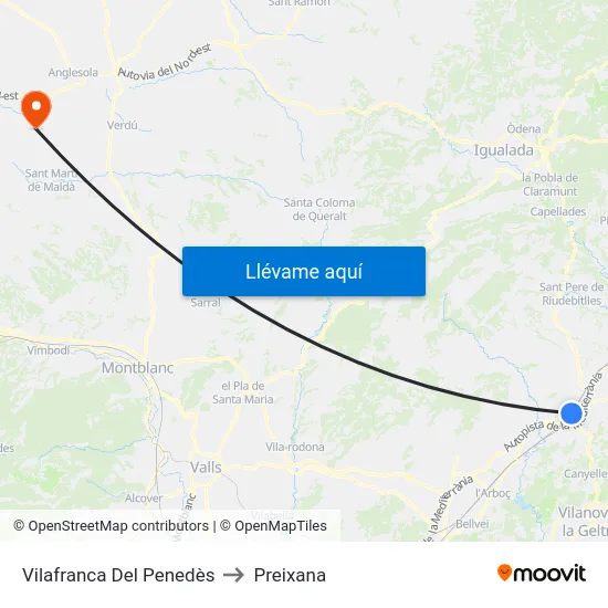 Vilafranca Del Penedès to Preixana map