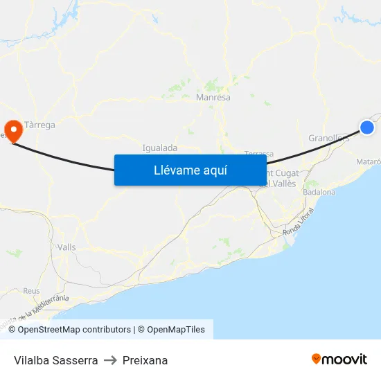 Vilalba Sasserra to Preixana map