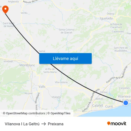 Vilanova I La Geltrú to Preixana map