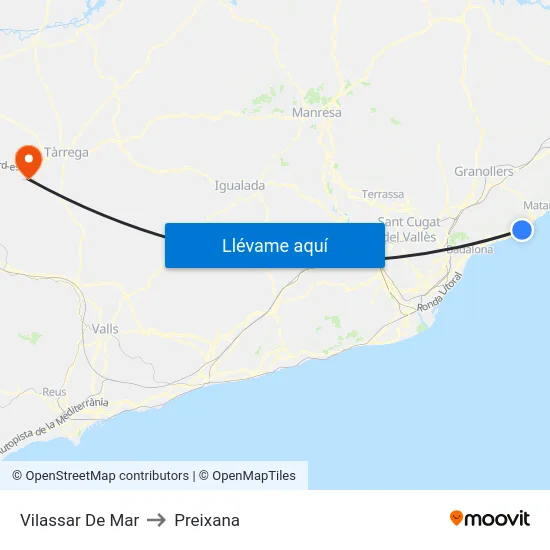 Vilassar De Mar to Preixana map