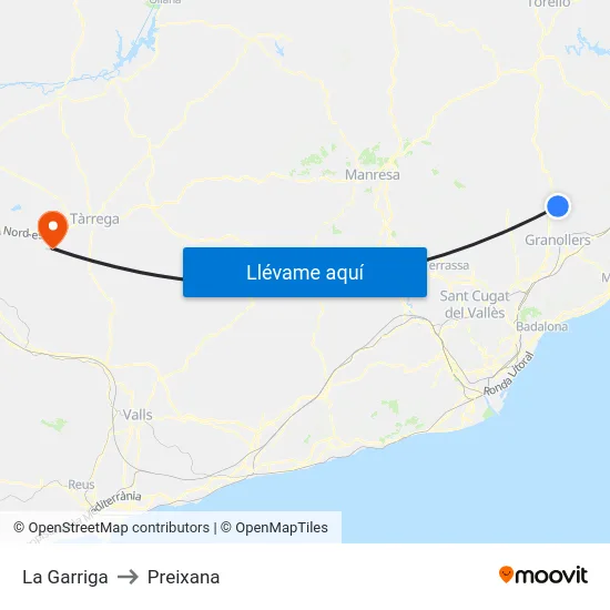 La Garriga to Preixana map