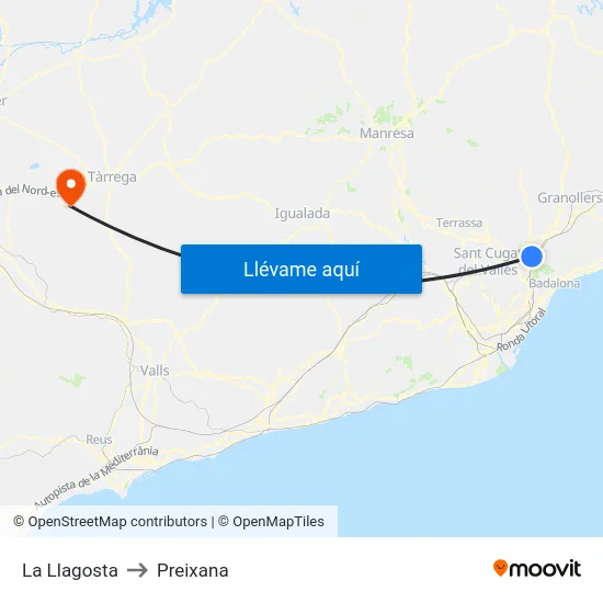 La Llagosta to Preixana map