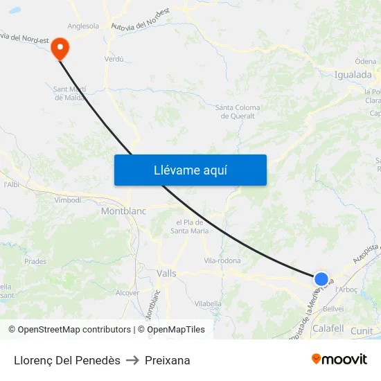 Llorenç Del Penedès to Preixana map