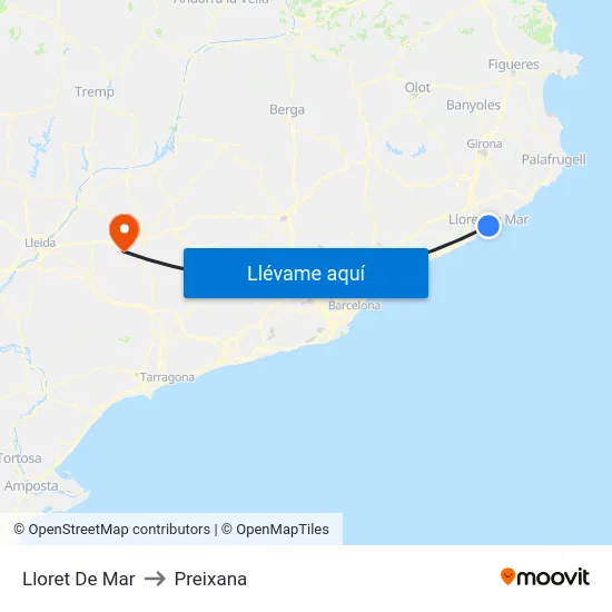 Lloret De Mar to Preixana map