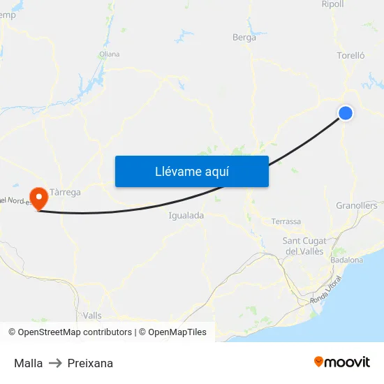 Malla to Preixana map