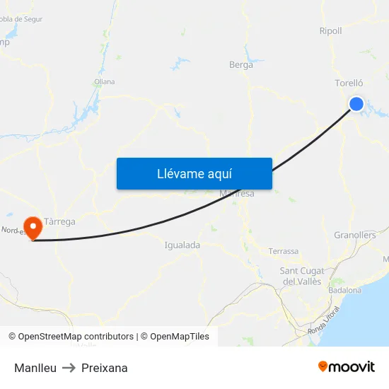 Manlleu to Preixana map