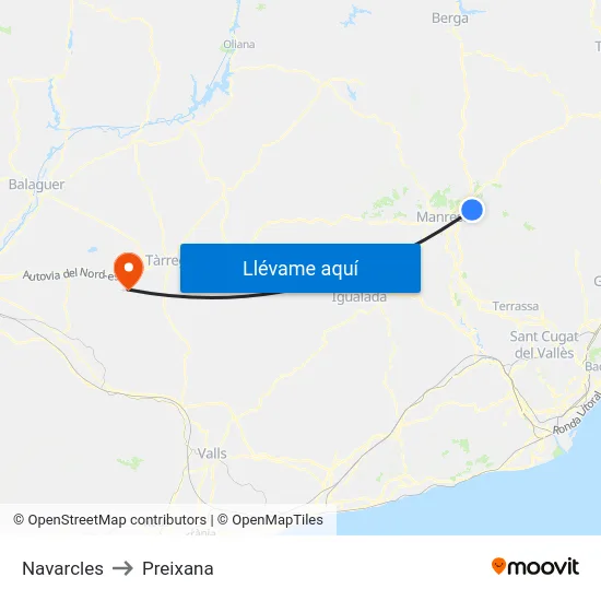 Navarcles to Preixana map