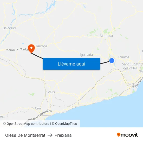 Olesa De Montserrat to Preixana map