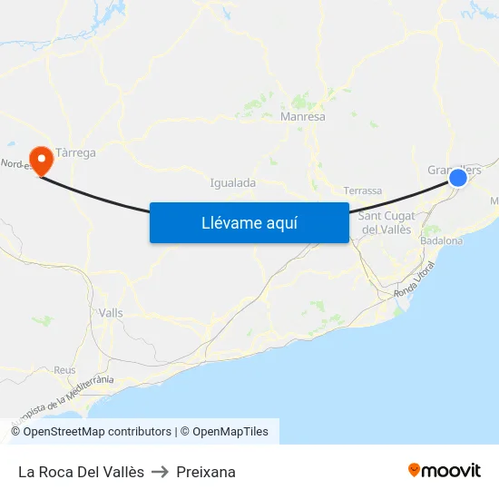 La Roca Del Vallès to Preixana map