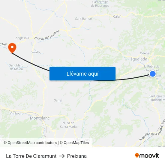 La Torre De Claramunt to Preixana map
