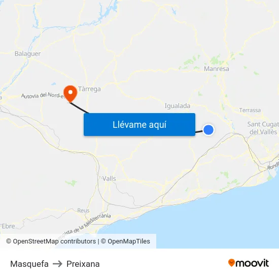 Masquefa to Preixana map