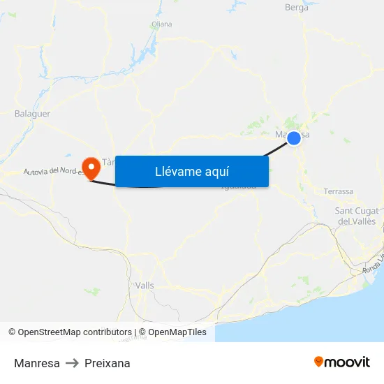 Manresa to Preixana map
