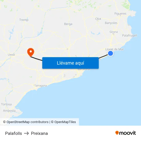 Palafolls to Preixana map